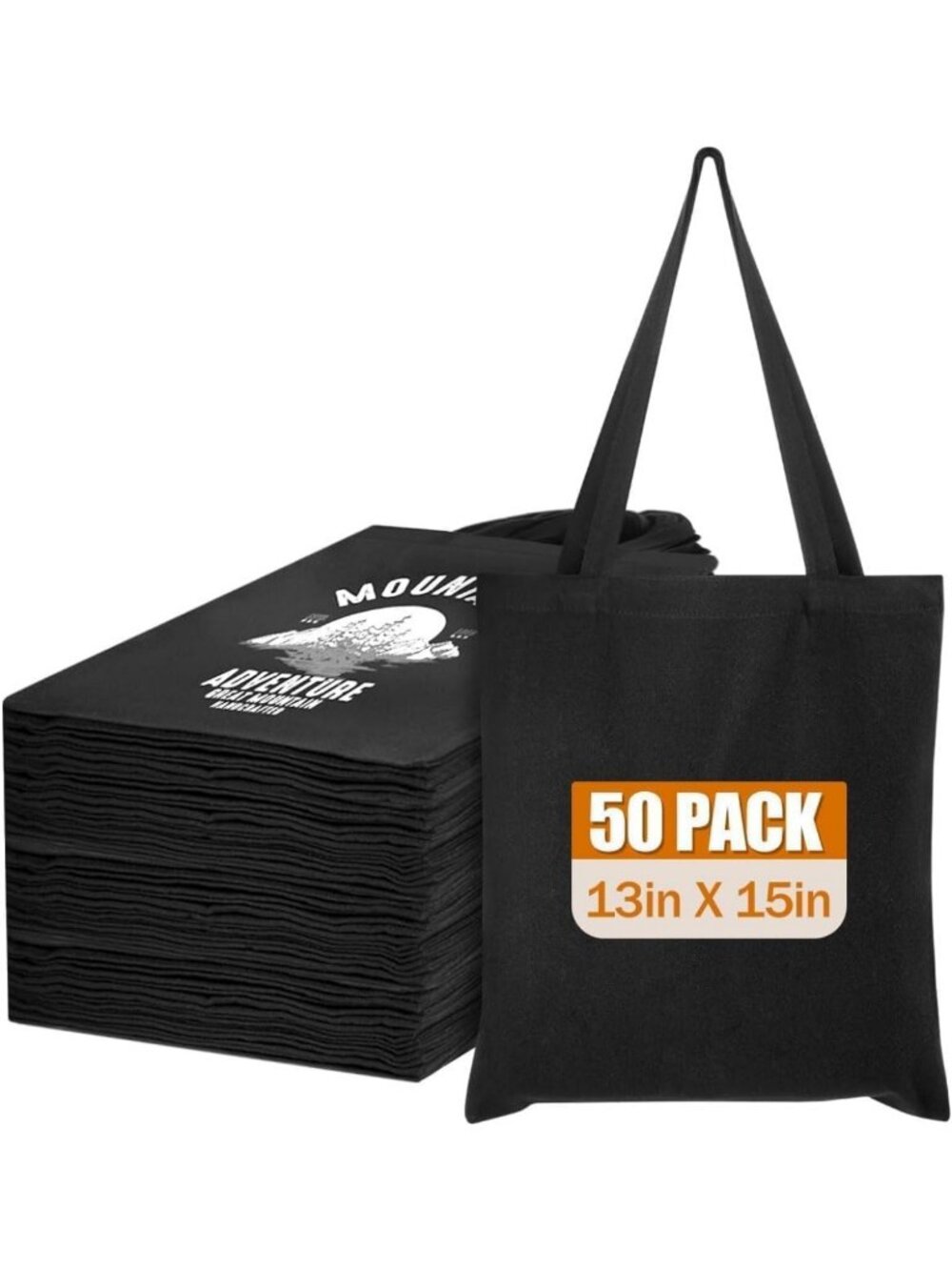 50 Pack Black Canvas Tote Bags for DIY Crafts, Reusable Shopping, 13x15 Inches